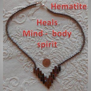 healing HEMATITE stone necklace  root chakra stone